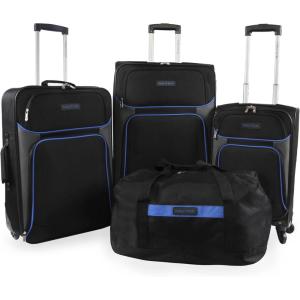 Nautica Seascape Collection 4pc Softside Luggage Set, Black/Blue(BLACK BLUE)