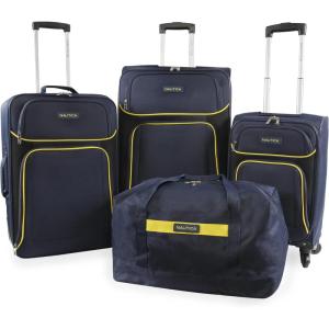 Nautica Seascape Collection 4pc Softside Luggage Set, Black/Blue(Navy/Yellow)