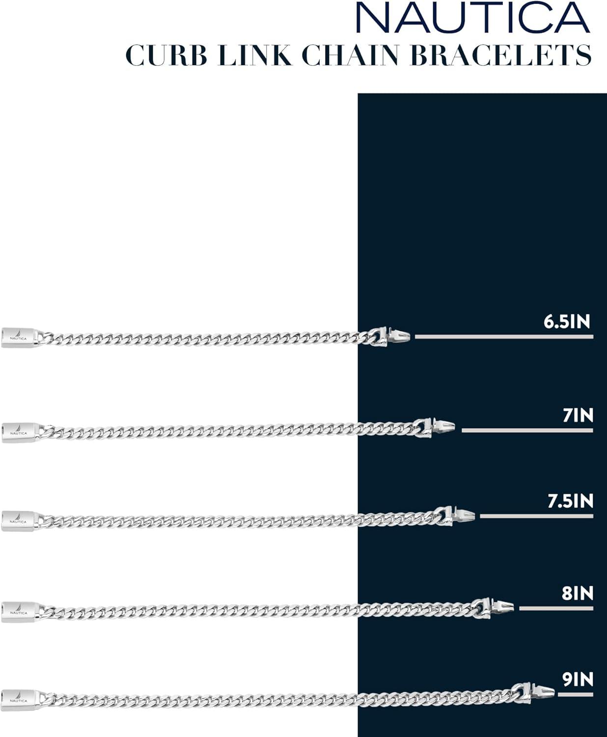 imageNautica Curb Link Chain Stainless Steel Bracelet for Men ID Bar Clasp Sailboat Logo7 MM