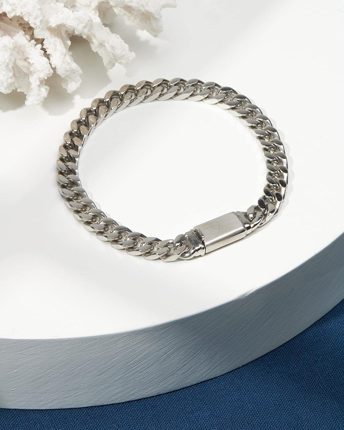 imageNautica Curb Link Chain Stainless Steel Bracelet for Men ID Bar Clasp Sailboat Logo7 MM