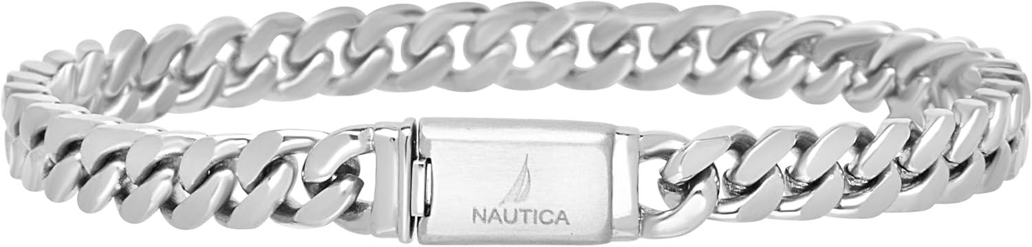 imageNautica Curb Link Chain Stainless Steel Bracelet for Men ID Bar Clasp Sailboat Logo7 MM