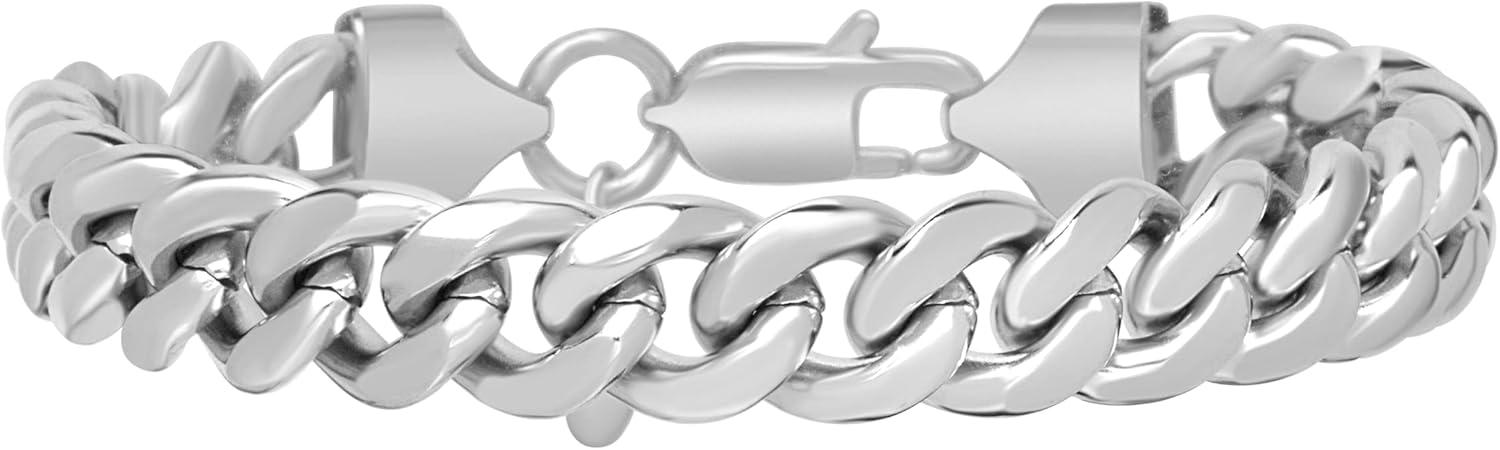 imageNautica Stainless Steel Bracelet for Men Miami Cuban Flat Link Chain Bracelet Lobster Clasp10 MM