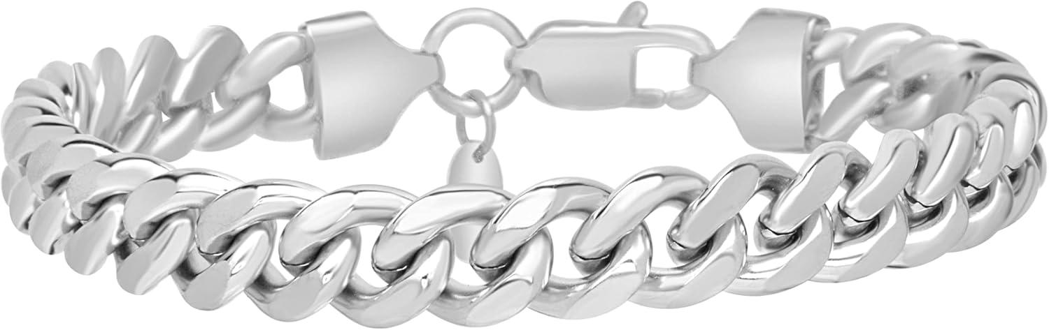 imageNautica Stainless Steel Bracelet for Men Miami Cuban Flat Link Chain Bracelet Lobster Clasp10 MM