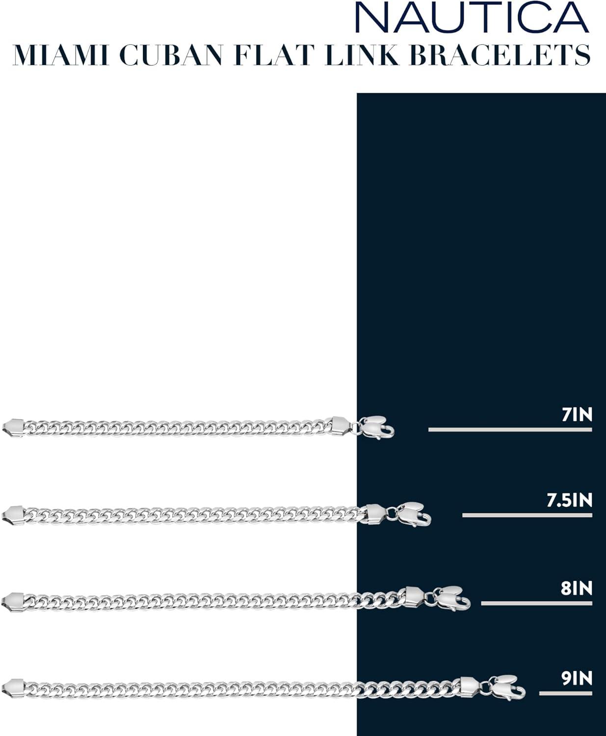 imageNautica Stainless Steel Bracelet for Men Miami Cuban Flat Link Chain Bracelet Lobster Clasp10 MM