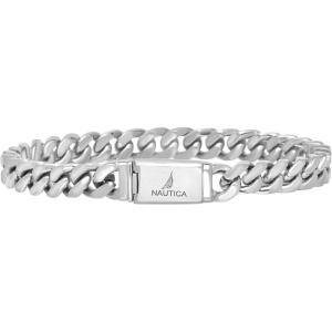 Nautica Curb Link Chain Stainless Steel Bracelet for Men ID Bar Clasp Sailboat Logo(7 MM)