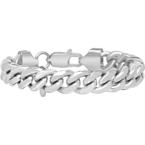 Nautica Stainless Steel Bracelet for Men Miami Cuban Flat Link Chain Bracelet Lobster Clasp(10 MM)