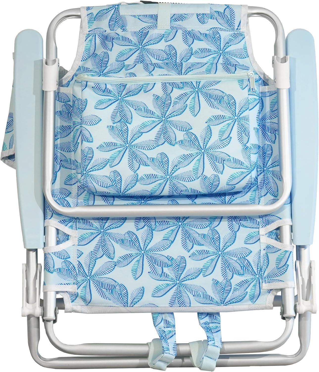 imageNautica Beach Chair Five Position Backpack Chair Portable amp Adjustable with Padded Pillow and Cup Holders and Attached Insulated Cooler BagBeach Palm