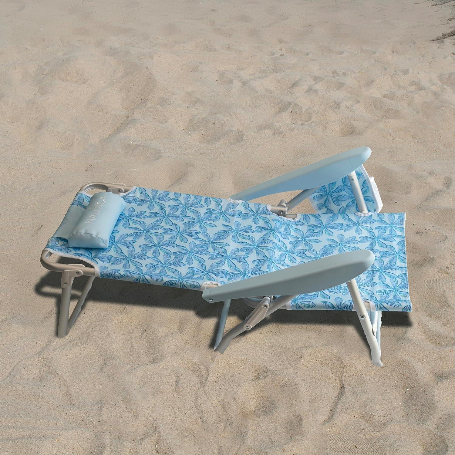 imageNautica Beach Chair Five Position Backpack Chair Portable amp Adjustable with Padded Pillow and Cup Holders and Attached Insulated Cooler BagBeach Palm