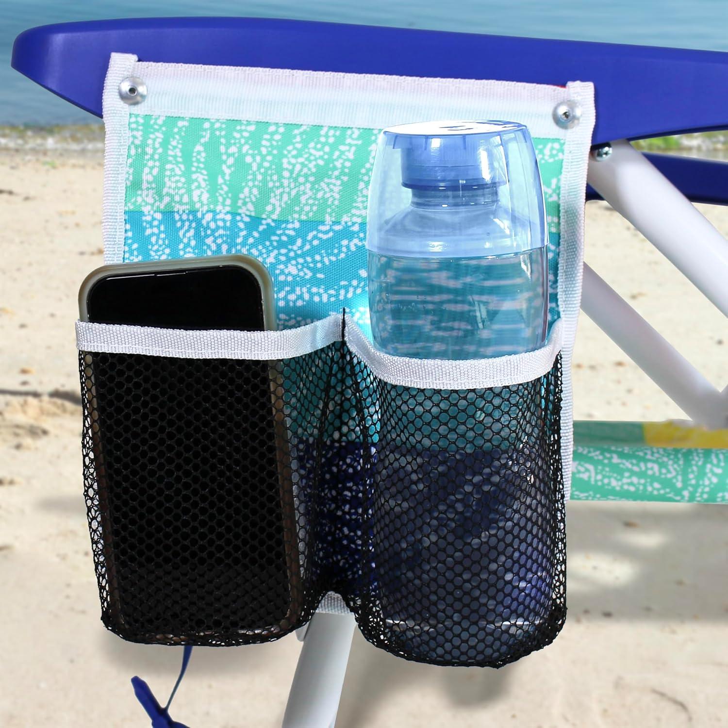imageNautica Beach Chair Five Position Backpack Chair Portable amp Adjustable with Padded Pillow and Cup Holders and Attached Insulated Cooler BagDotty Palm Rainbow