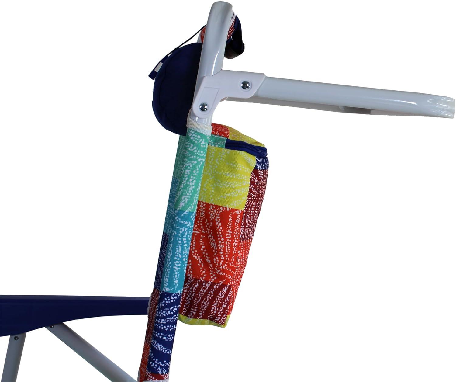 imageNautica Beach Chair Five Position Backpack Chair Portable amp Adjustable with Padded Pillow and Cup Holders and Attached Insulated Cooler BagDotty Palm Rainbow