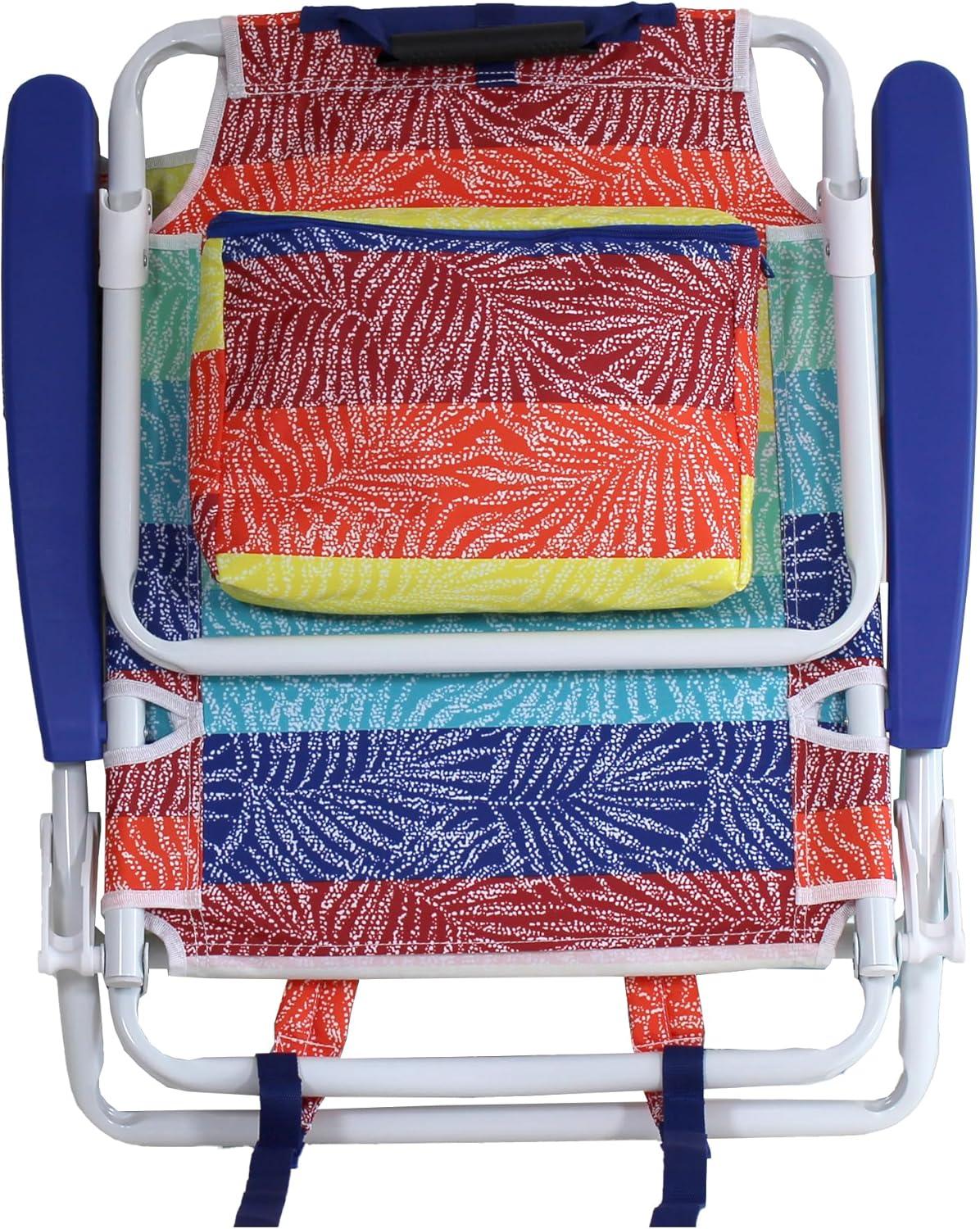 imageNautica Beach Chair Five Position Backpack Chair Portable amp Adjustable with Padded Pillow and Cup Holders and Attached Insulated Cooler BagDotty Palm Rainbow