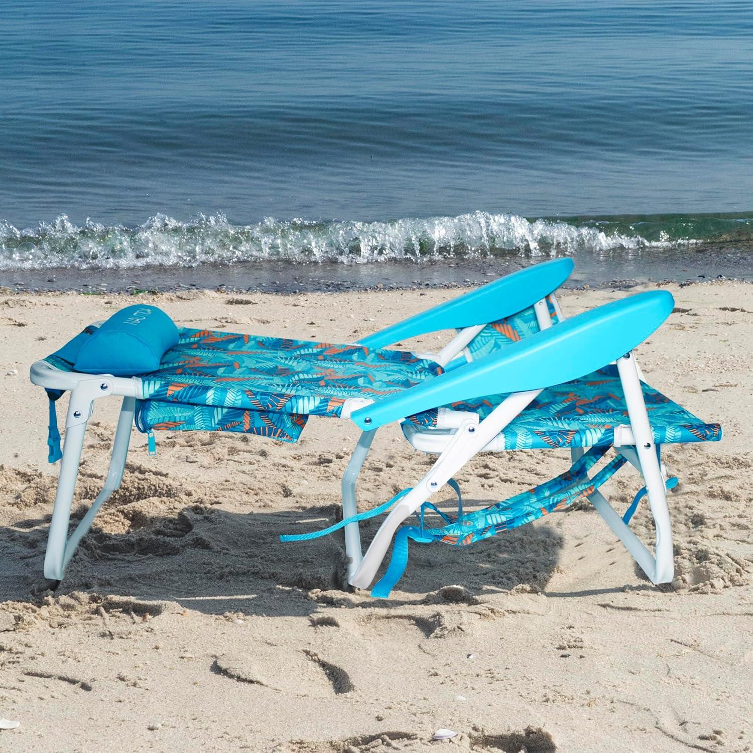 imageNautica Beach Chair Five Position Backpack Chair Portable amp Adjustable with Padded Pillow and Cup Holders and Attached Insulated Cooler BagFiji Beach