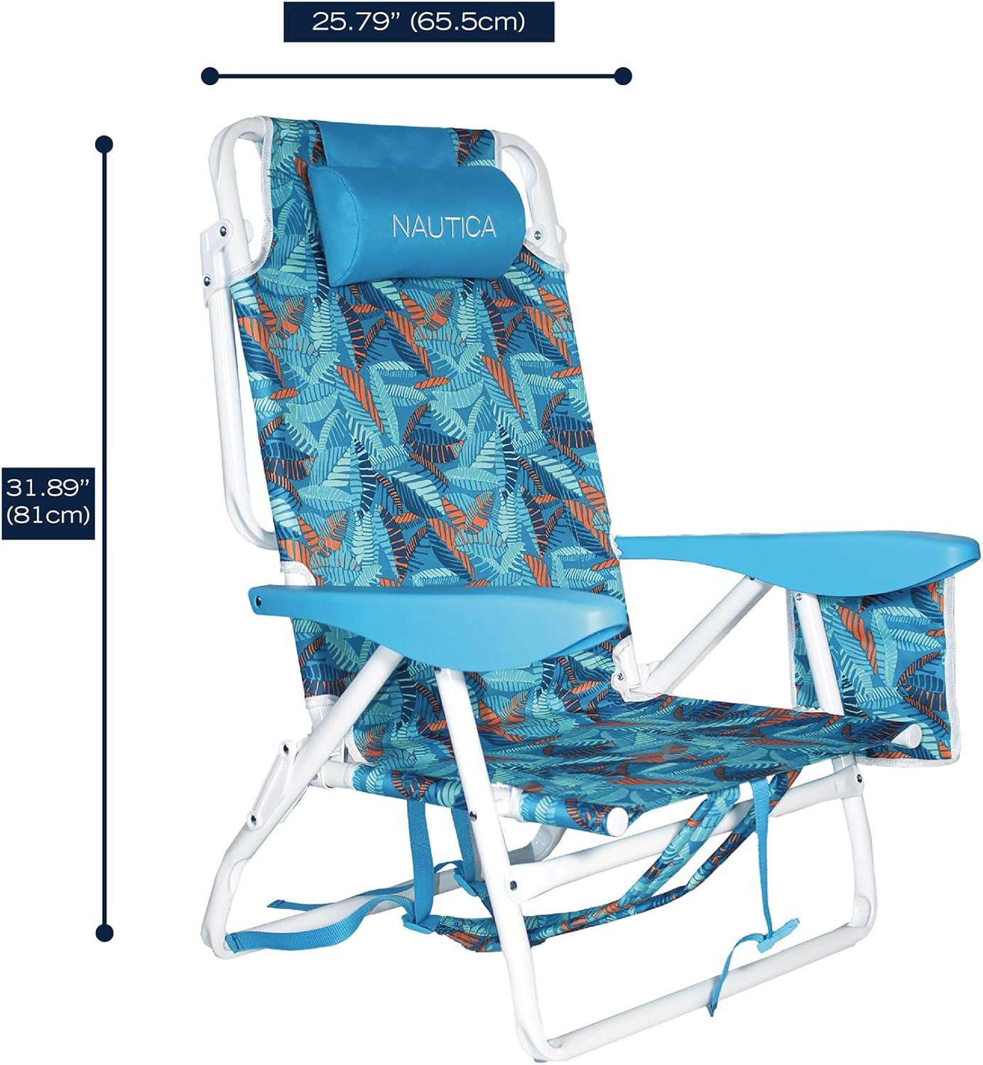 imageNautica Beach Chair Five Position Backpack Chair Portable amp Adjustable with Padded Pillow and Cup Holders and Attached Insulated Cooler BagFiji Beach