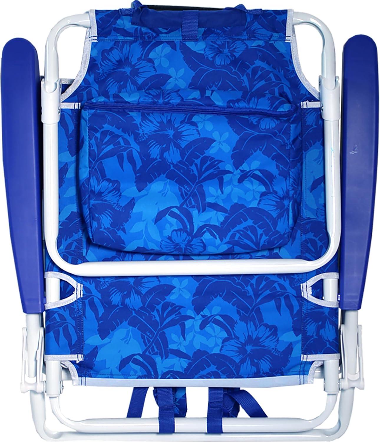 imageNautica Beach Chair Five Position Backpack Chair Portable amp Adjustable with Padded Pillow and Cup Holders and Attached Insulated Cooler BagHibiscus Jungle