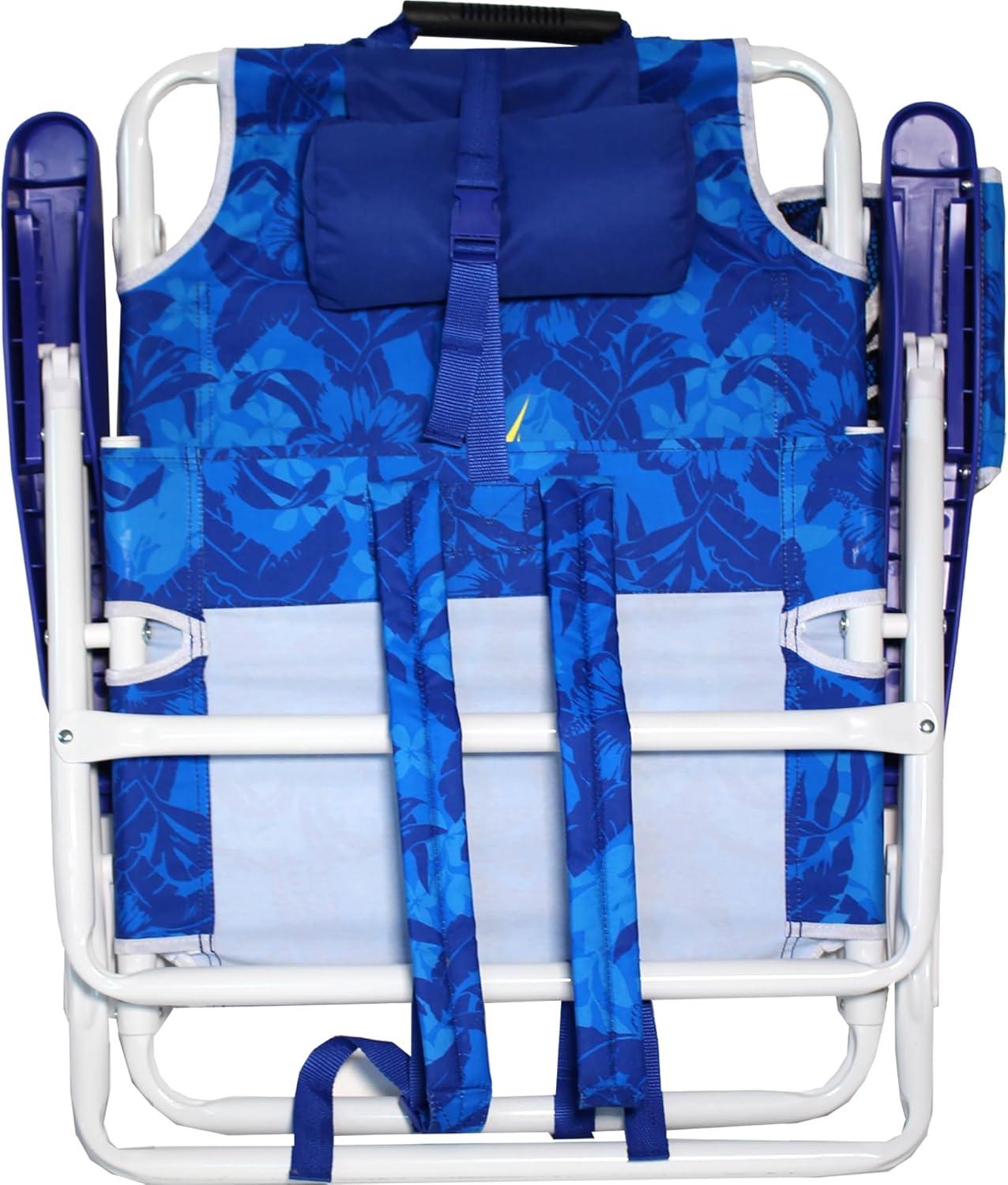 imageNautica Beach Chair Five Position Backpack Chair Portable amp Adjustable with Padded Pillow and Cup Holders and Attached Insulated Cooler BagHibiscus Jungle