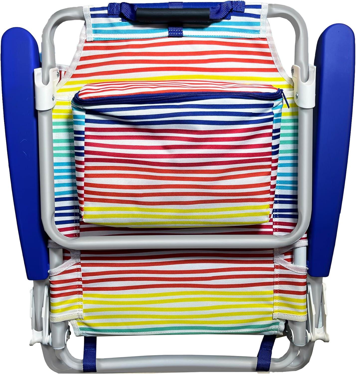imageNautica Beach Chair Five Position Backpack Chair Portable amp Adjustable with Padded Pillow and Cup Holders and Attached Insulated Cooler BagRainbow Tide