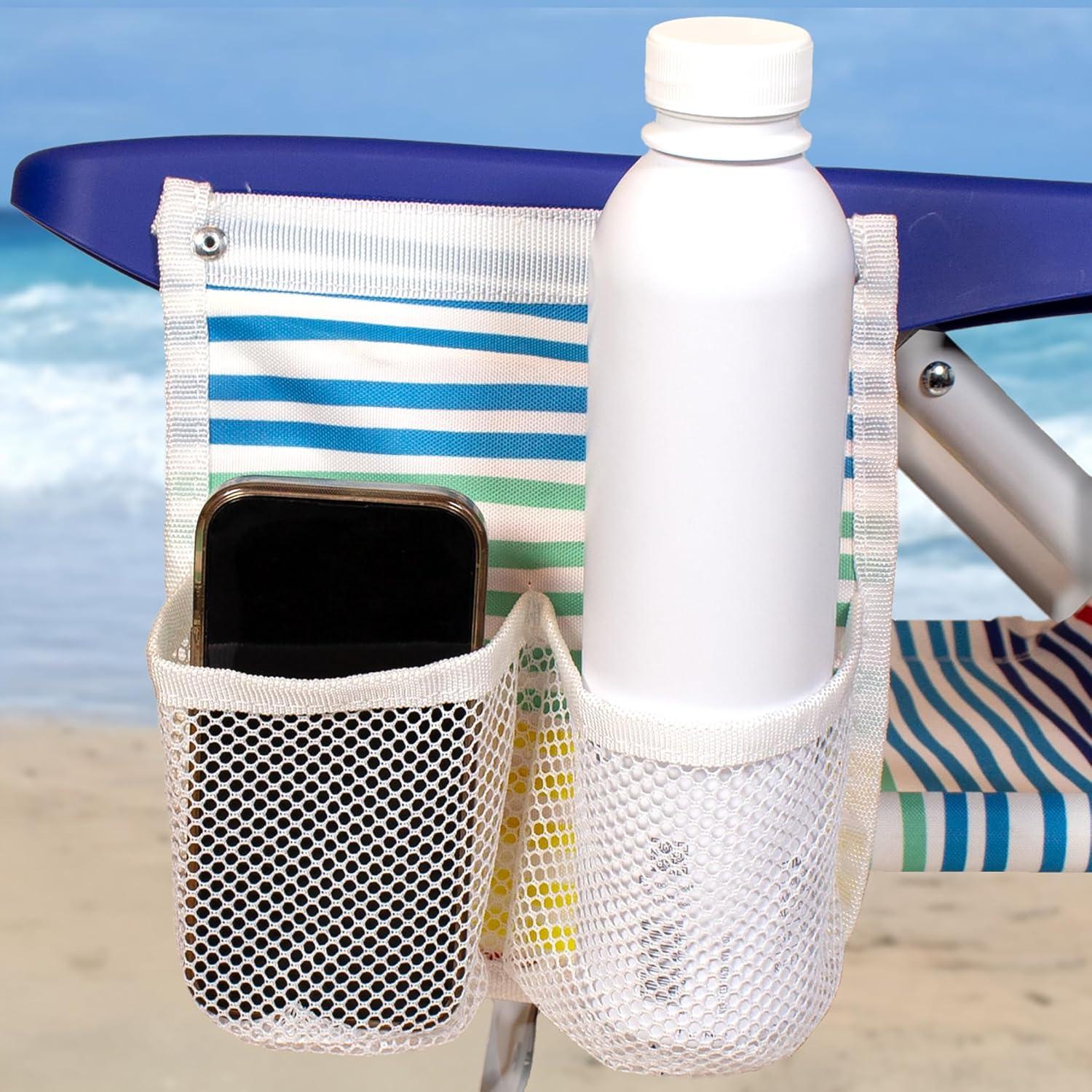 imageNautica Beach Chair Five Position Backpack Chair Portable amp Adjustable with Padded Pillow and Cup Holders and Attached Insulated Cooler BagRainbow Tide