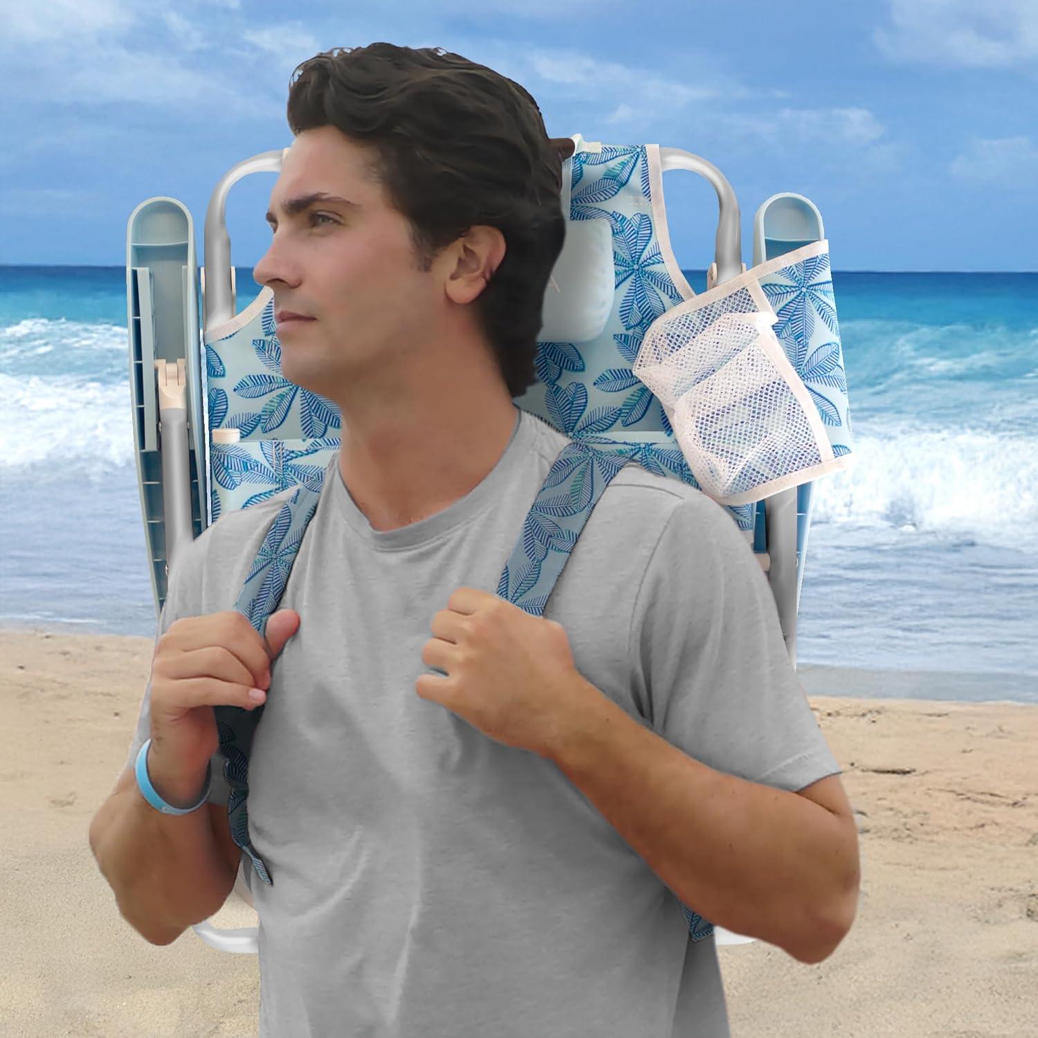 imageNautica Beach Chair Five Position Backpack Chair Portable amp Adjustable with Padded Pillow and Cup Holders and Attached Insulated Cooler BagVintage Tropics