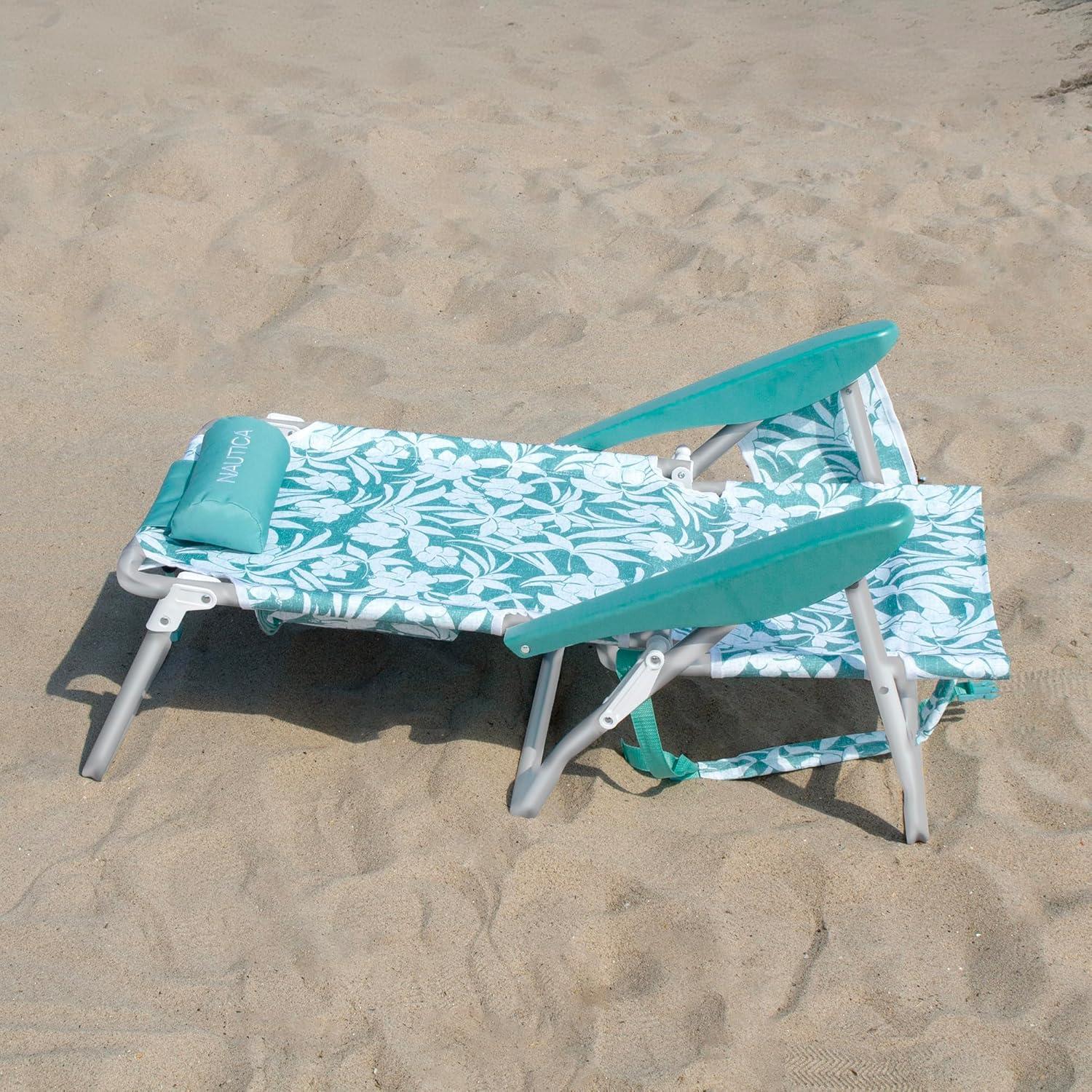 imageNautica Beach Chair Five Position Backpack Chair Portable amp Adjustable with Padded Pillow and Cup Holders and Attached Insulated Cooler BagVintage Tropics