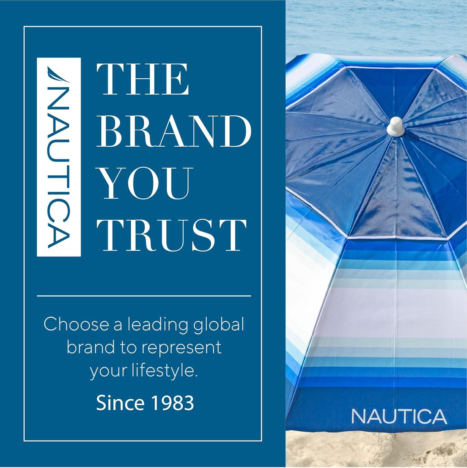 imageNautica Beach Umbrella 7 Ft Heavy Duty Portable Beach Umbrellas for Sand amp Sun UPF 50 Protection Wind amp Sand Anchor for Strong Stability Large Vented Umbrella for Beach 2Way Tilt SystemBlue