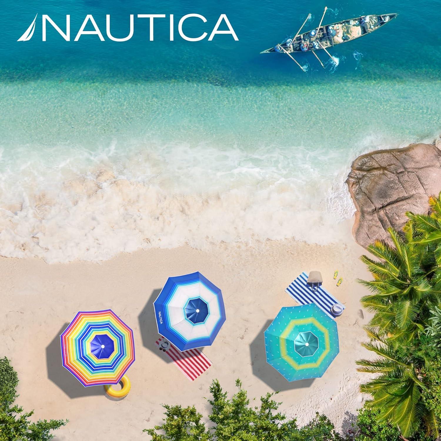 imageNautica Beach Umbrella 7 Ft Heavy Duty Portable Beach Umbrellas for Sand amp Sun UPF 50 Protection Wind amp Sand Anchor for Strong Stability Large Vented Umbrella for Beach 2Way Tilt SystemRainbow