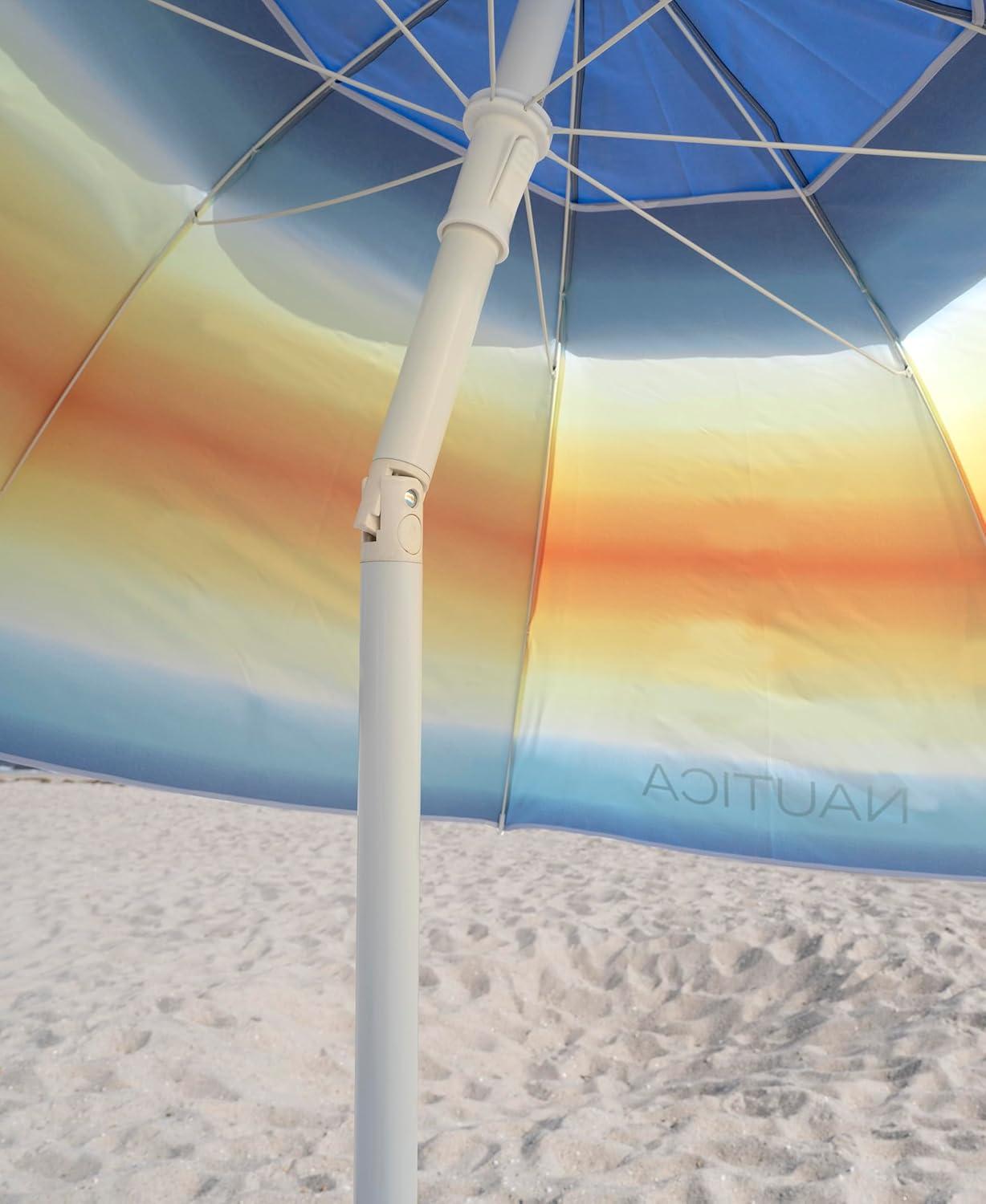 imageNautica Beach Umbrella 7 Ft Heavy Duty Portable Beach Umbrellas for Sand amp Sun UPF 50 Protection Wind amp Sand Anchor for Strong Stability Large Vented Umbrella for Beach 2Way Tilt SystemOrange Sunset