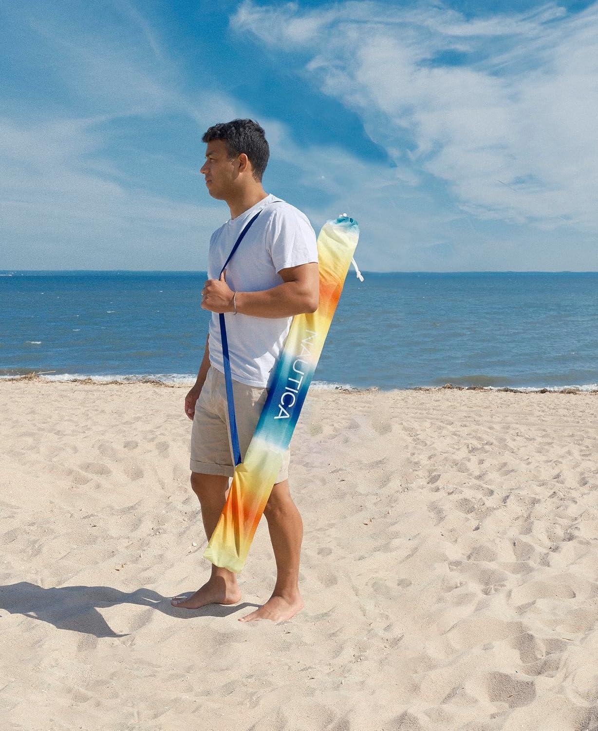 imageNautica Beach Umbrella 7 Ft Heavy Duty Portable Beach Umbrellas for Sand amp Sun UPF 50 Protection Wind amp Sand Anchor for Strong Stability Large Vented Umbrella for Beach 2Way Tilt SystemOrange Sunset