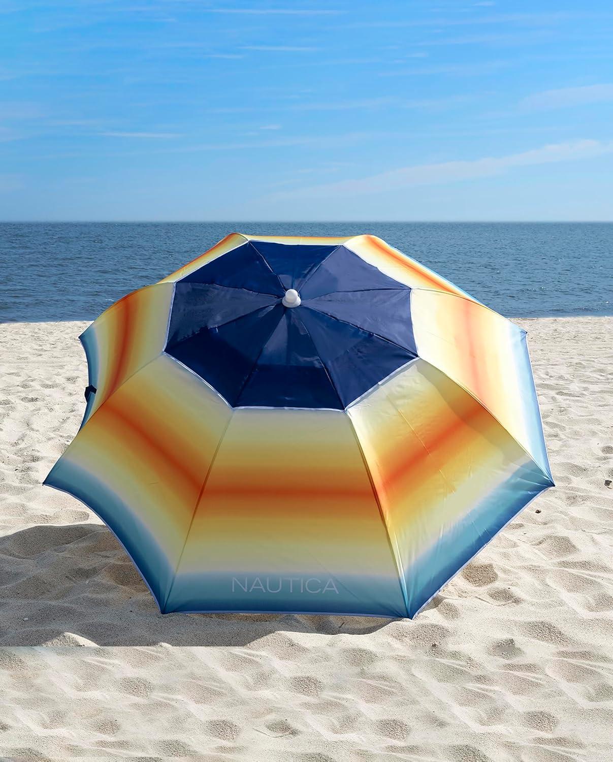 imageNautica Beach Umbrella 7 Ft Heavy Duty Portable Beach Umbrellas for Sand amp Sun UPF 50 Protection Wind amp Sand Anchor for Strong Stability Large Vented Umbrella for Beach 2Way Tilt SystemOrange Sunset
