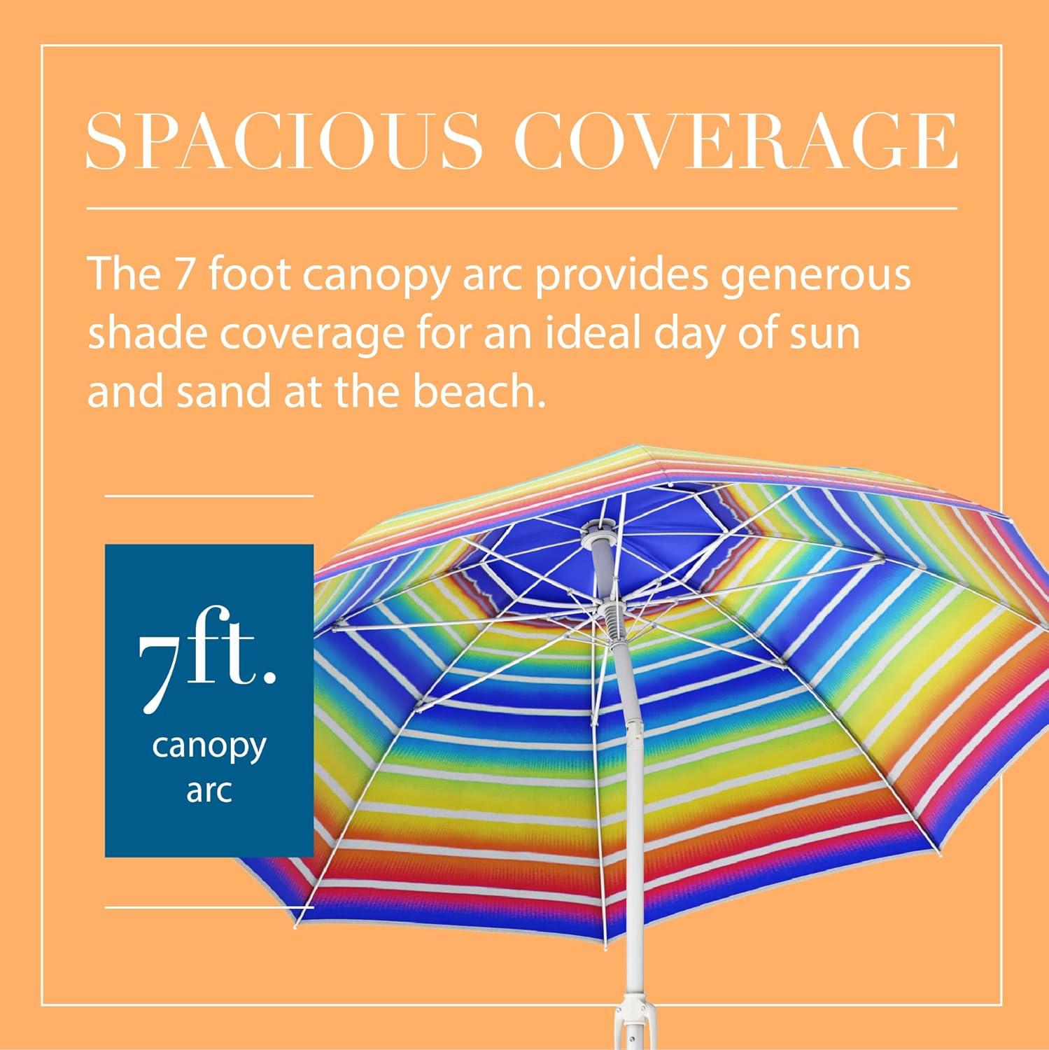 imageNautica Beach Umbrella 7 Ft Heavy Duty Portable Beach Umbrellas for Sand amp Sun UPF 50 Protection Wind amp Sand Anchor for Strong Stability Large Vented Umbrella for Beach 2Way Tilt SystemRainbow