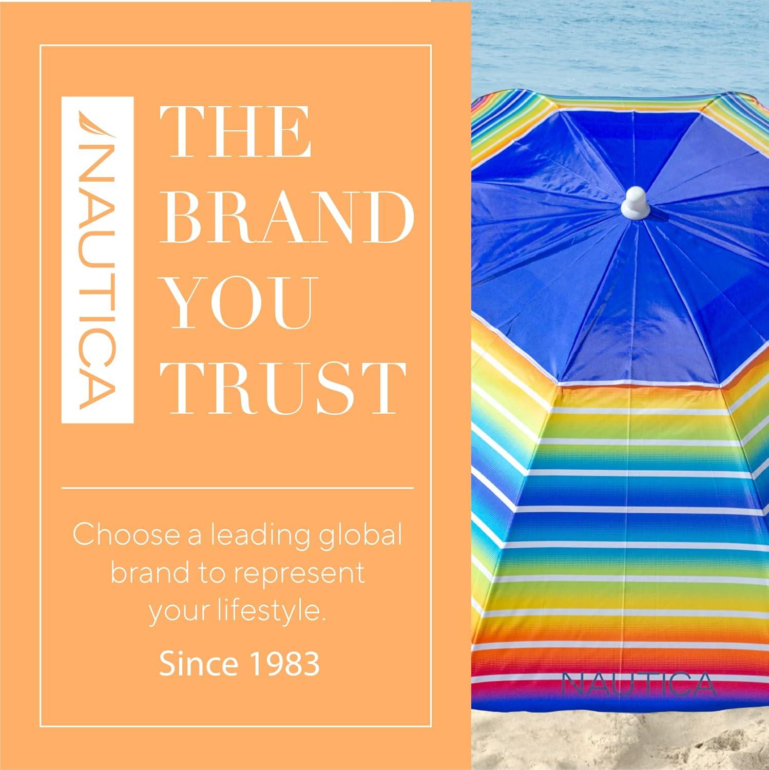 imageNautica Beach Umbrella 7 Ft Heavy Duty Portable Beach Umbrellas for Sand amp Sun UPF 50 Protection Wind amp Sand Anchor for Strong Stability Large Vented Umbrella for Beach 2Way Tilt SystemRainbow
