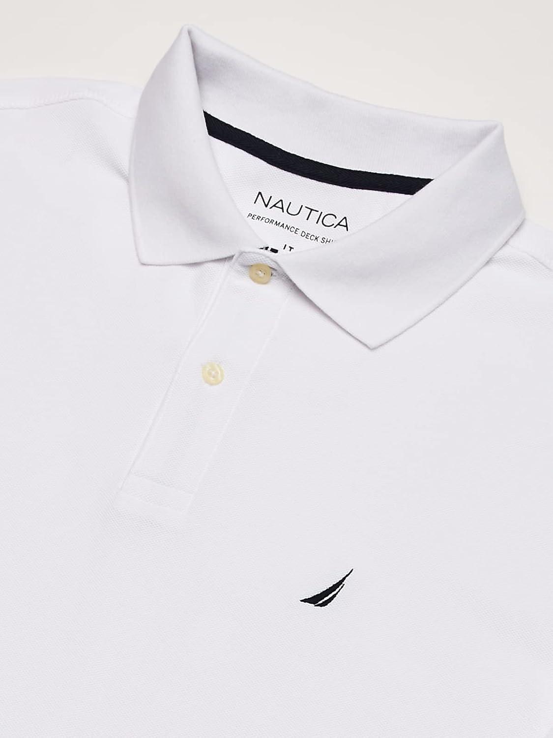 imageNautica Mens Big and Tall Classic Fit Short Sleeve Solid Performance Deck Polo ShirtBright White