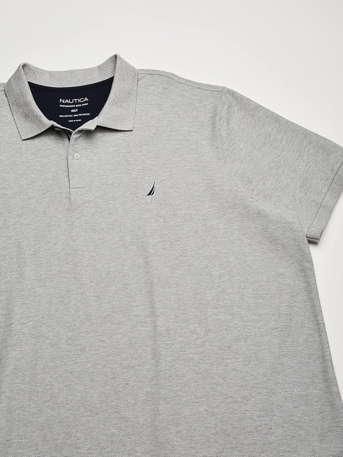 imageNautica Mens Big and Tall Classic Fit Short Sleeve Solid Performance Deck Polo ShirtGrey Heather