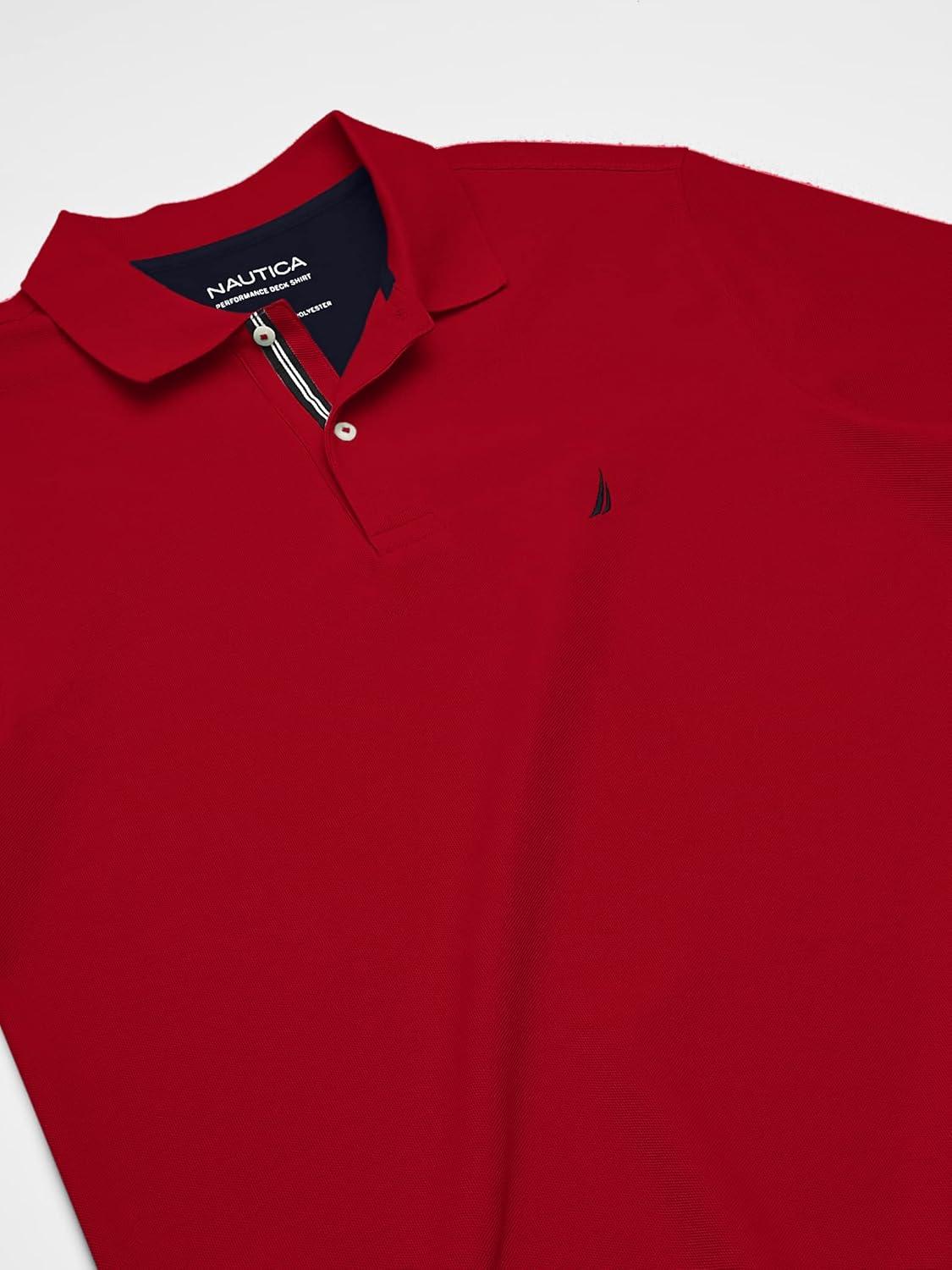 imageNautica Mens Big and Tall Classic Fit Short Sleeve Solid Performance Deck Polo ShirtNautica Red