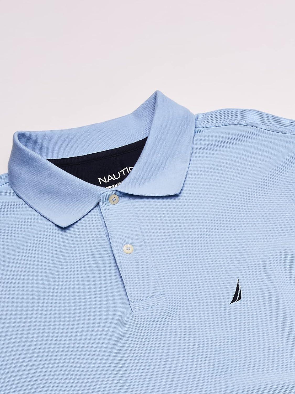 imageNautica Mens Big and Tall Classic Fit Short Sleeve Solid Performance Deck Polo ShirtNoon Blue