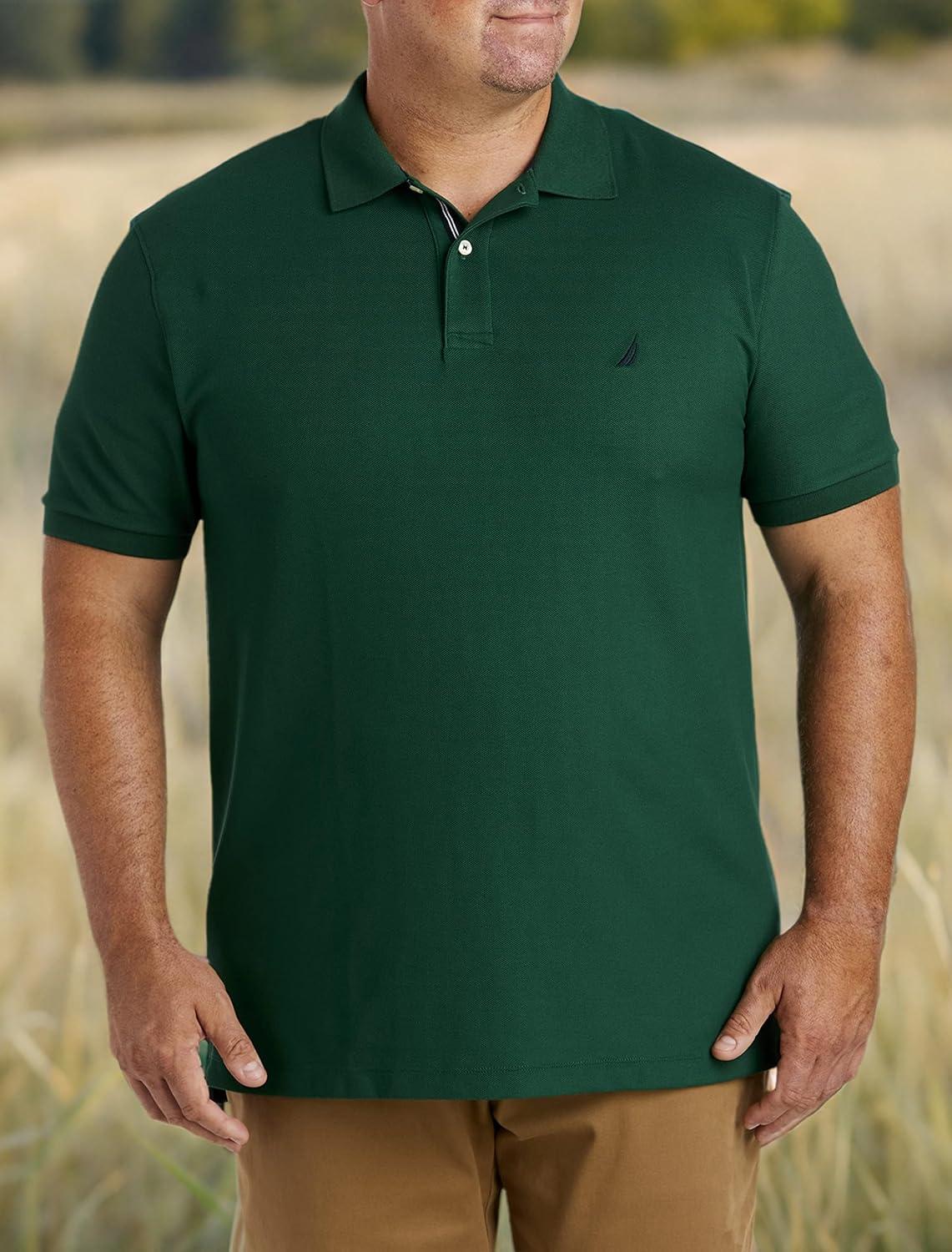 imageNautica Mens Big and Tall Classic Fit Short Sleeve Solid Performance Deck Polo ShirtTidal Green