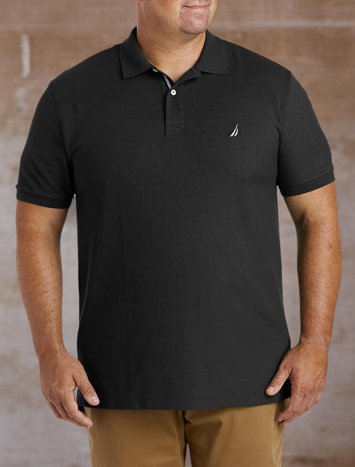 imageNautica Mens Big and Tall Classic Fit Short Sleeve Solid Performance Deck Polo ShirtTrue Black