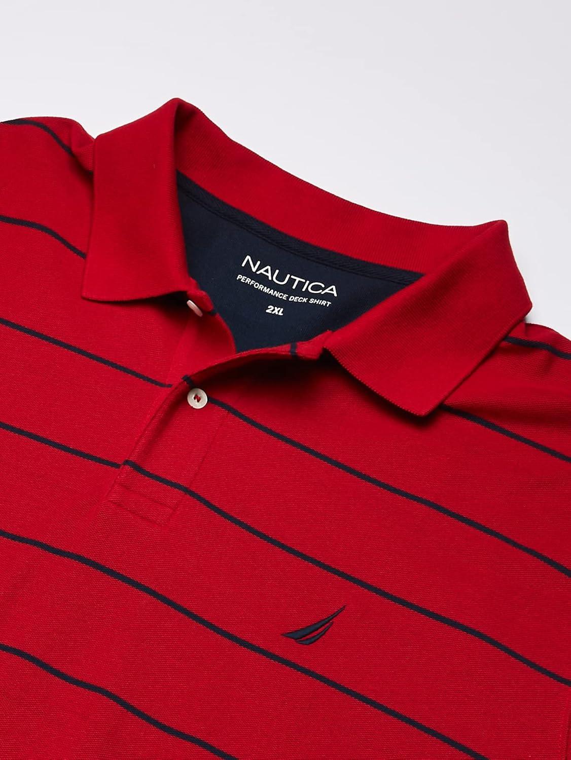 imageNautica Mens Classic Short Sleeve Striped Polo ShirtNautica Red