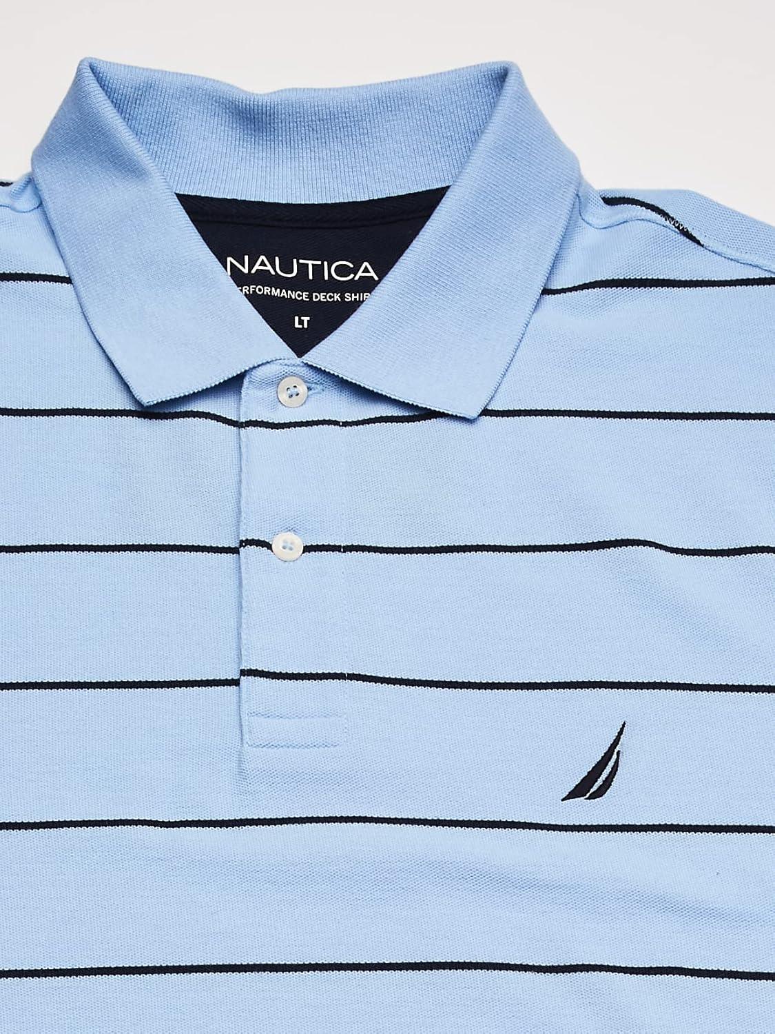 imageNautica Mens Classic Short Sleeve Striped Polo ShirtNoon Blue