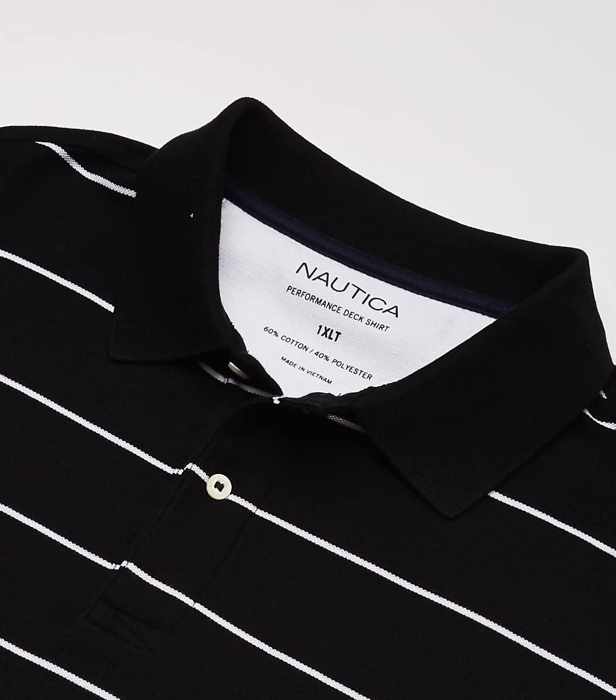 imageNautica Mens Classic Short Sleeve Striped Polo ShirtTrue Black