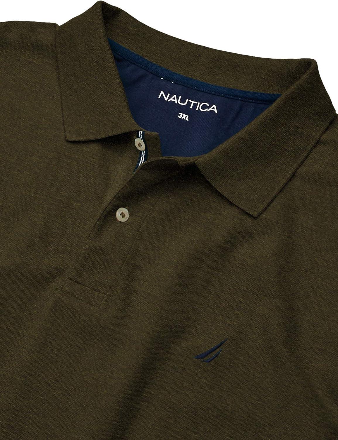 imageNautica mens Short Sleeve Stretch Solid Deck Polo ShirtCoastal Olive Heather