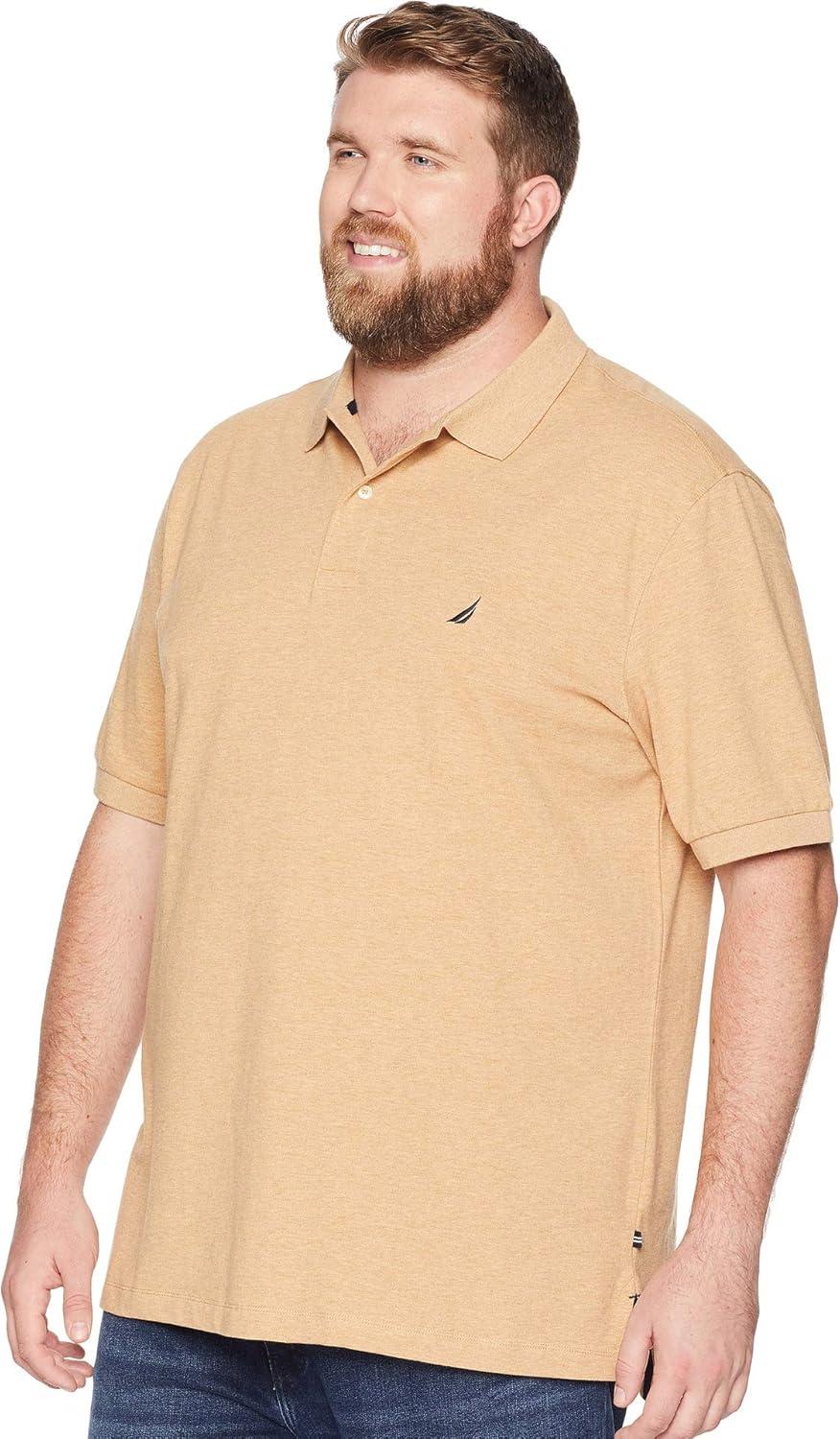 imageNautica mens Short Sleeve Stretch Solid Deck Polo ShirtDesert Camel Heather