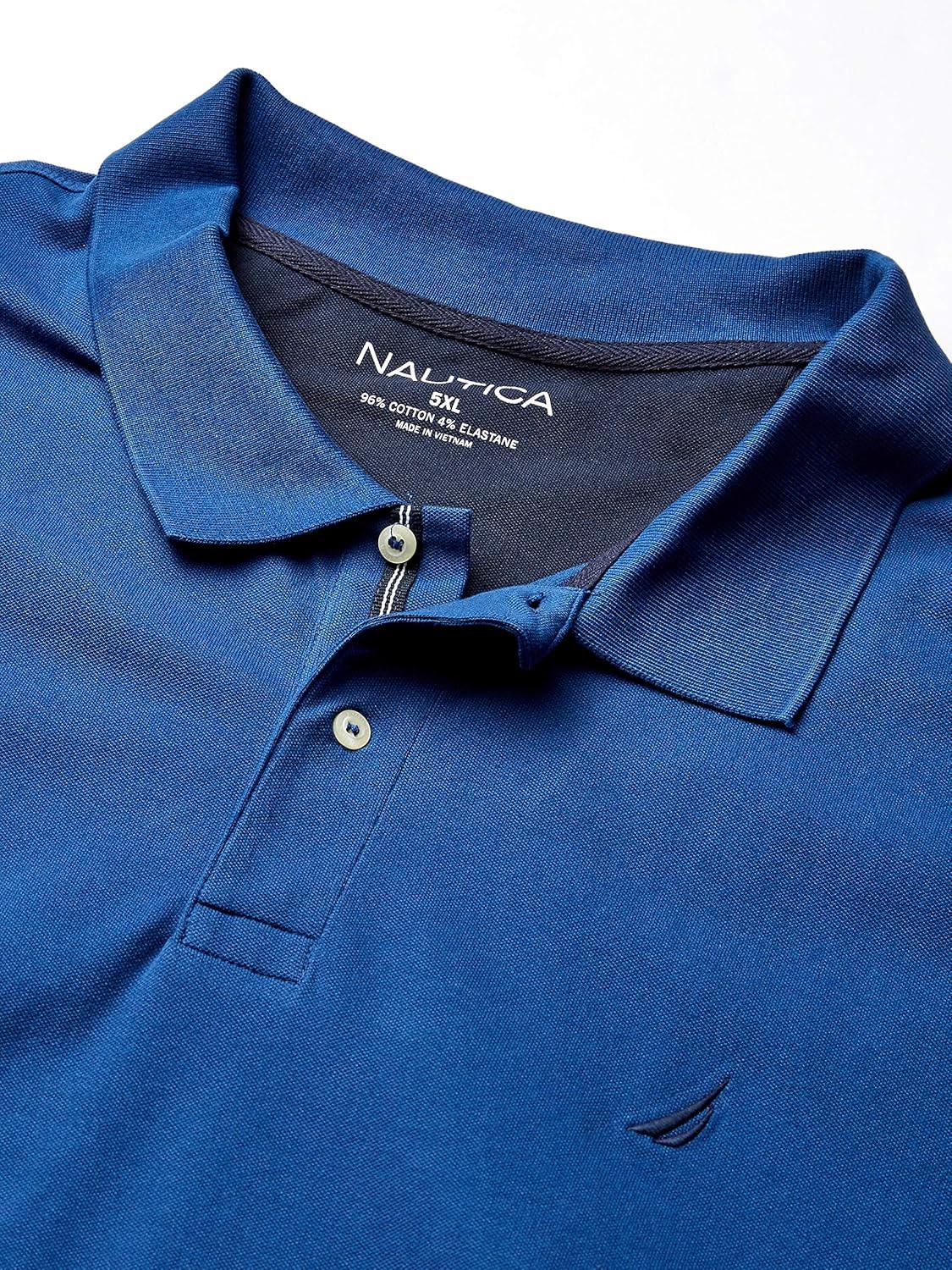 imageNautica mens Short Sleeve Stretch Solid Deck Polo ShirtEstate Blue