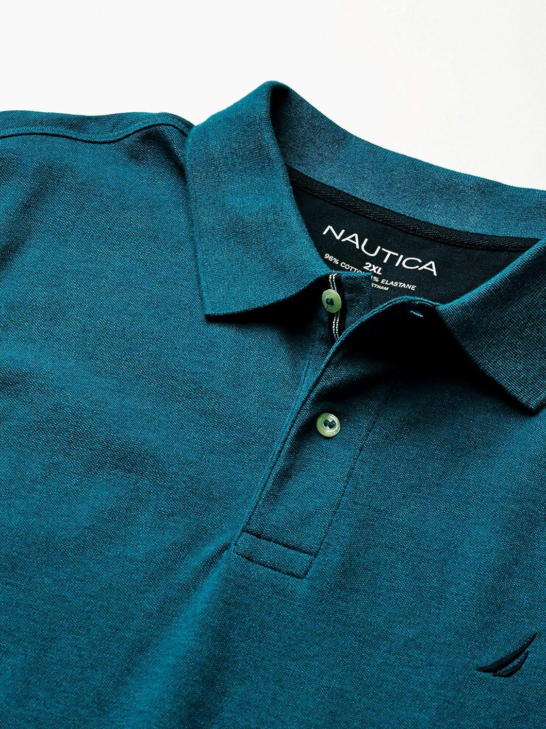 imageNautica mens Short Sleeve Stretch Solid Deck Polo ShirtOcean Depths Heather