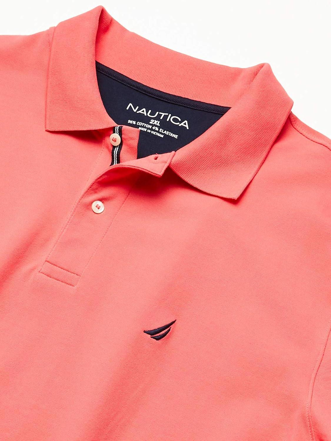 imageNautica mens Short Sleeve Stretch Solid Deck Polo ShirtParadise Pink