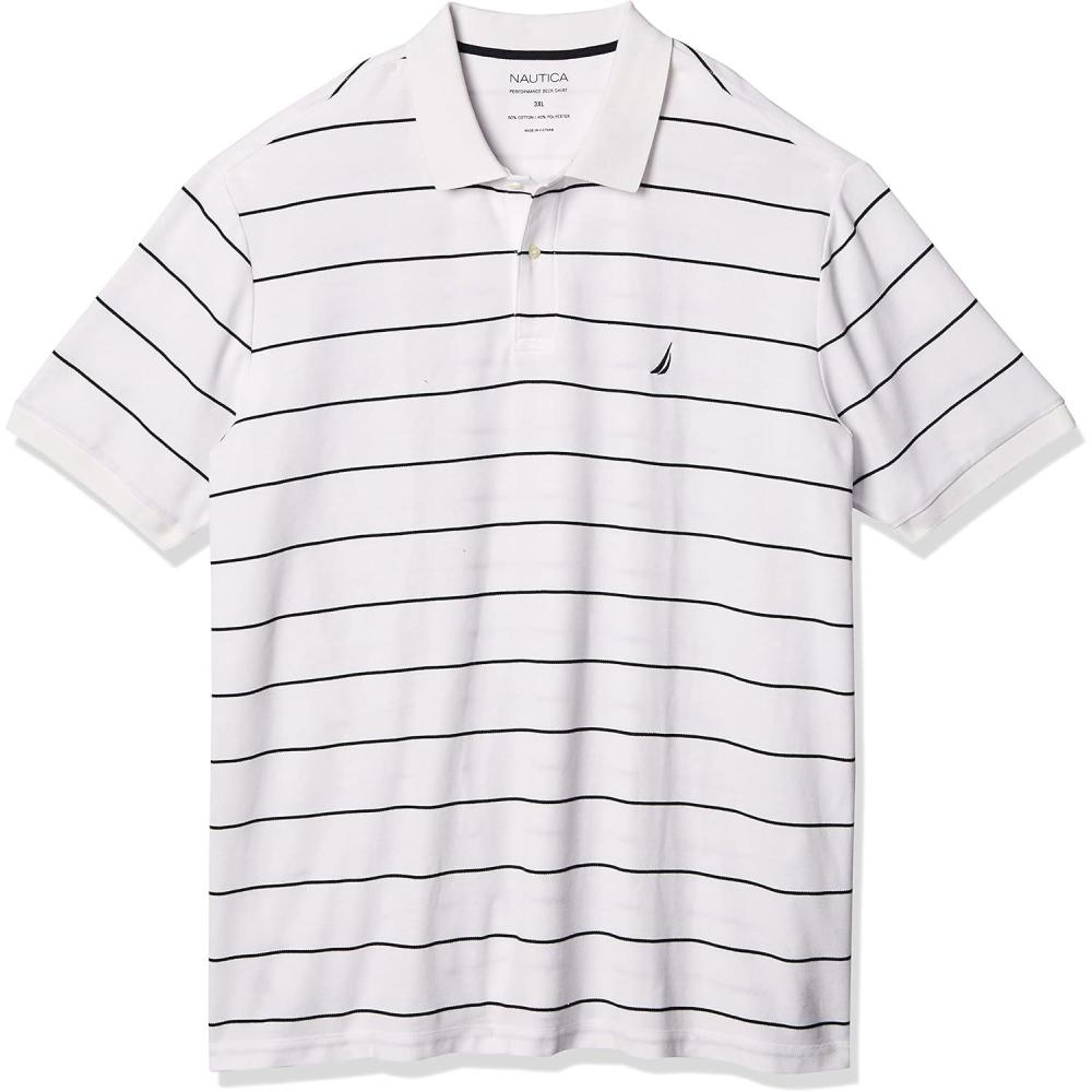 imageNautica Mens Classic Short Sleeve Striped Polo ShirtBright White