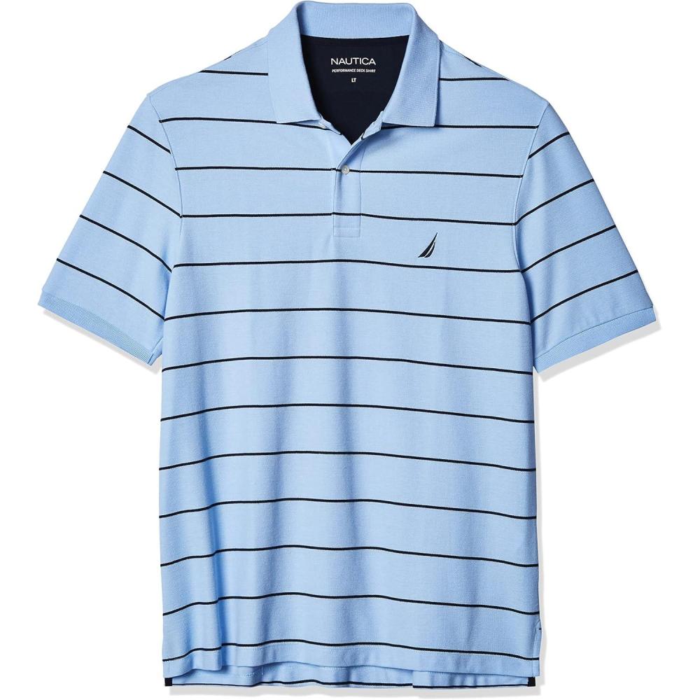 imageNautica Mens Classic Short Sleeve Striped Polo ShirtNoon Blue