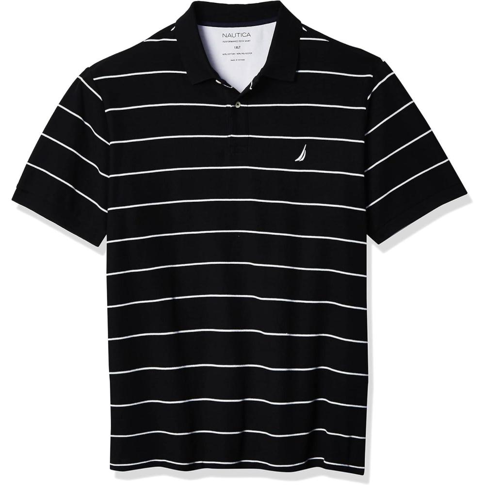 imageNautica Mens Classic Short Sleeve Striped Polo ShirtTrue Black