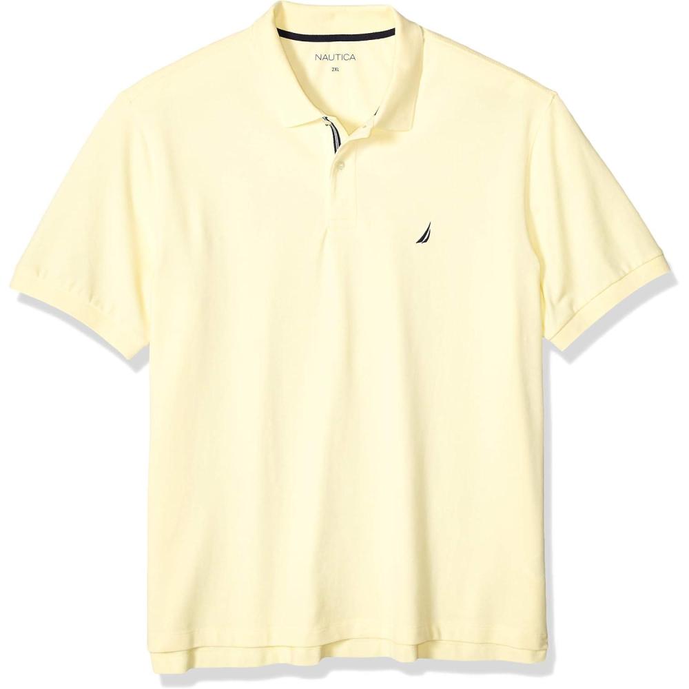 imageNautica mens Short Sleeve Stretch Solid Deck Polo ShirtFrench Vanilla