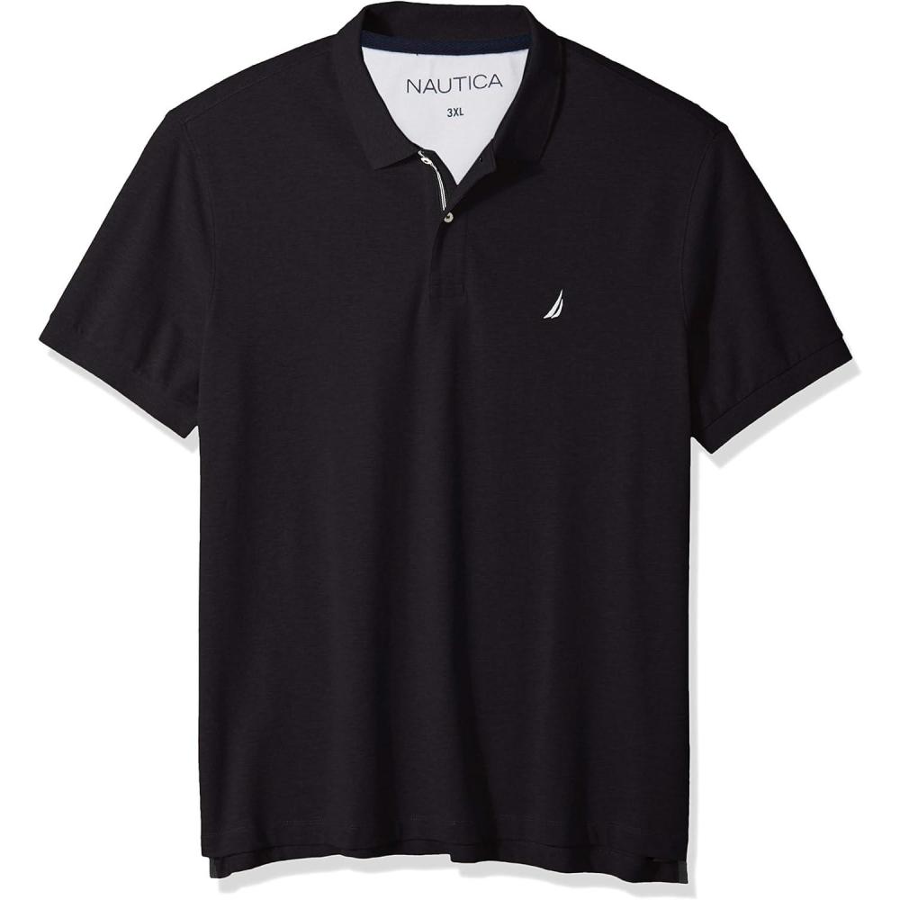 imageNautica mens Short Sleeve Stretch Solid Deck Polo ShirtTrue Black