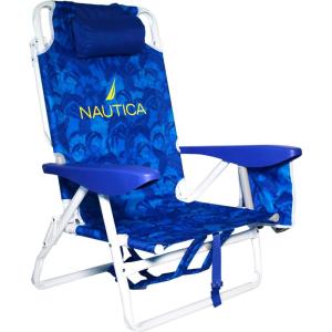 Nautica Beach Chair, Five Position Backpack Chair, Portable & Adjustable with Padded Pillow and Cup Holders and Attached Insulated Cooler Bag(Hibiscus Jungle)